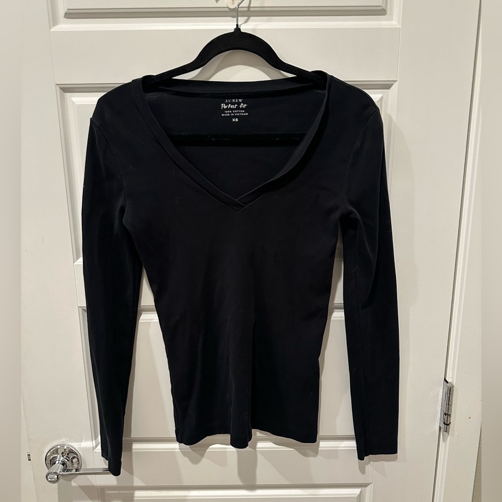 J.Crew Perfect Fit 100% Cotton V-Neck Long Sleeve Top XS